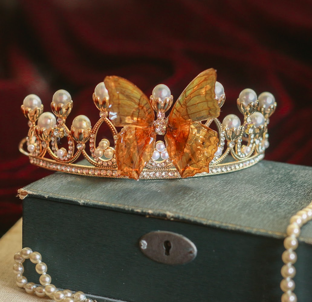 Echter feuriger Perlmutter Schmetterling ❤︎ Tiara