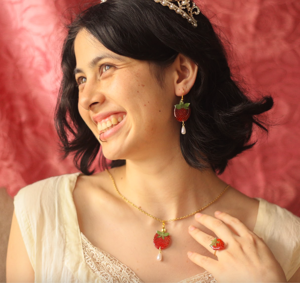 echte Erdbeere Ring ❤︎ grössenverstellbar