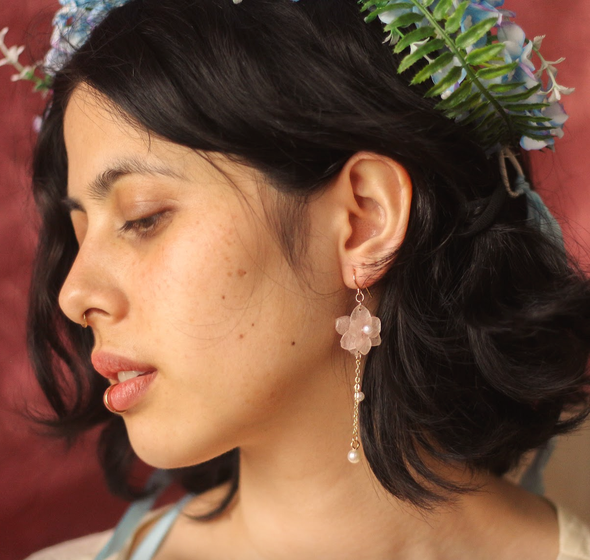 Hortensia und Perlen❤︎ Ohrringe