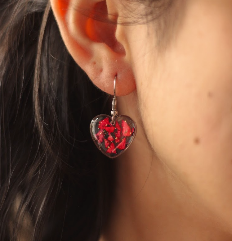 echte Rosenblätter ❤︎ Herzchen Ohrringe