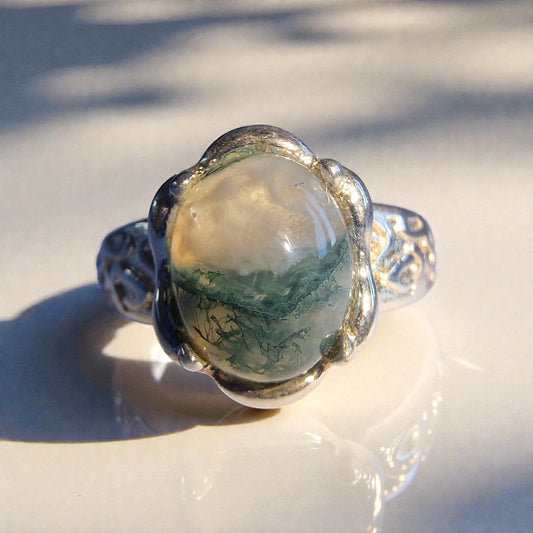 Moosachat Silber-Ring ❤︎ Grössenverstellbar