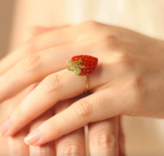 echte Erdbeere Ring ❤︎ grössenverstellbar