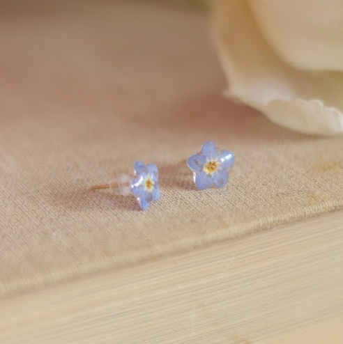 echte Vergiss-mein-nicht- Blüten ❤︎ Stecker Ohrringe