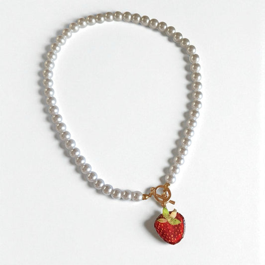 echte Erdbeere❤︎ Halskette Perlenoptik