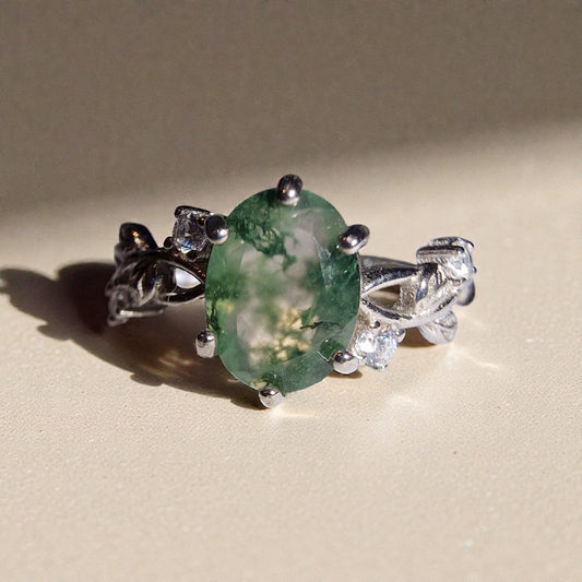 Moosachat Silber-Ring ❤︎ Gr. 5.5