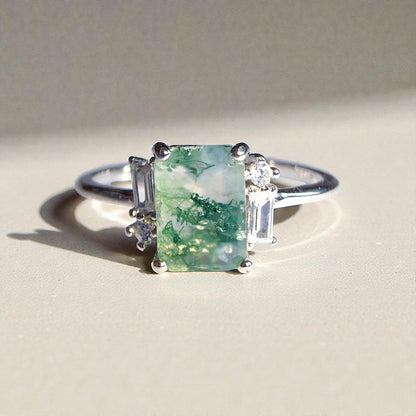 Moosachat Silber-Ring ❤︎ Gr. 7.5