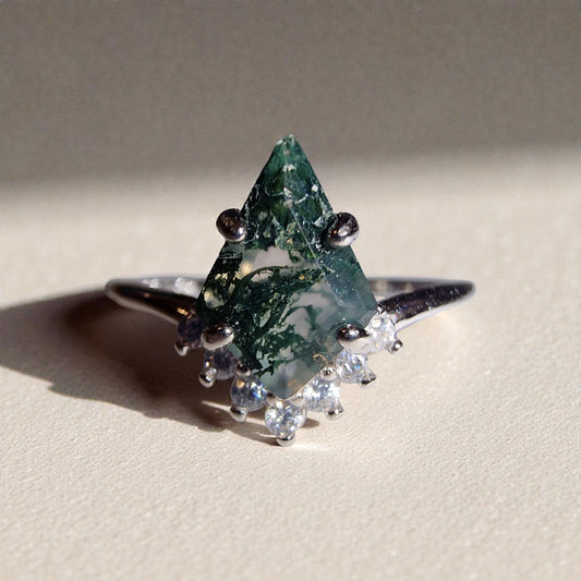 Moosachat Silber-Ring ❤︎ Gr. 7.5