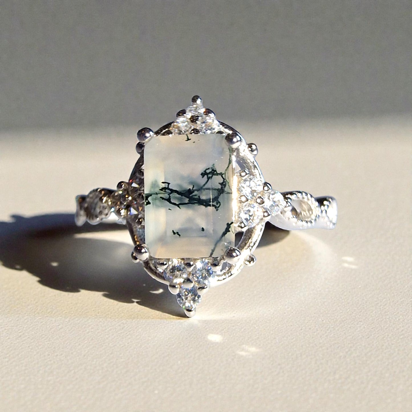 Moosachat Silber-Ring ❤︎ Gr. 7.5