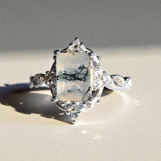 Moosachat Silber-Ring ❤︎ Gr. 7.5