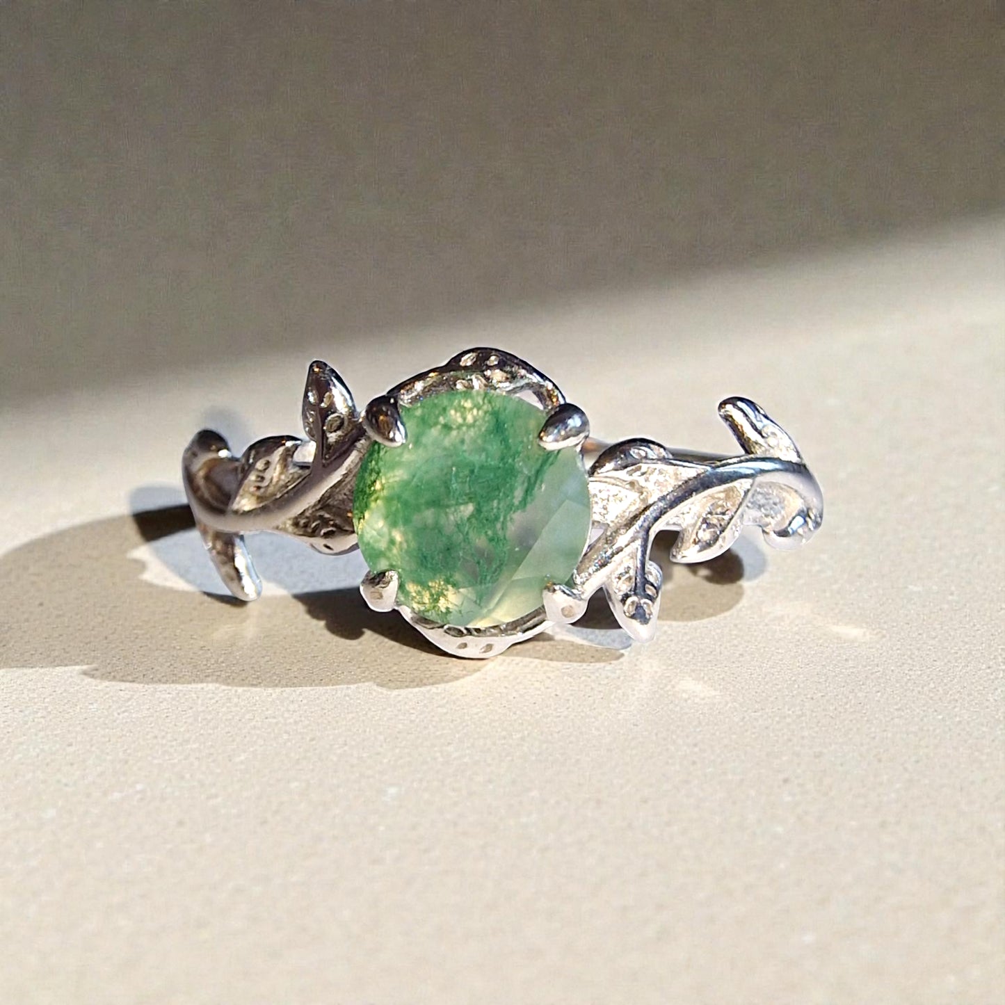 Moosachat Silber-Ring ❤︎ Gr. 7.5