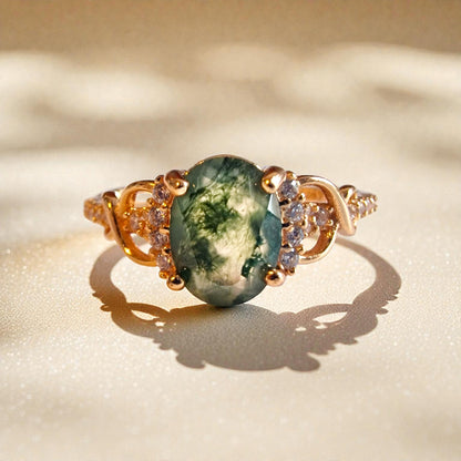 Moosachat Silber-Ring ❤︎ Gr. 7.5 in Rosegold-Optik