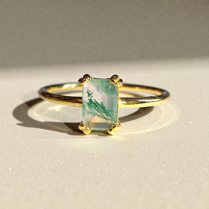 Moosachat Silber-Ring ❤︎ Gr. 7 in Gold-Optik