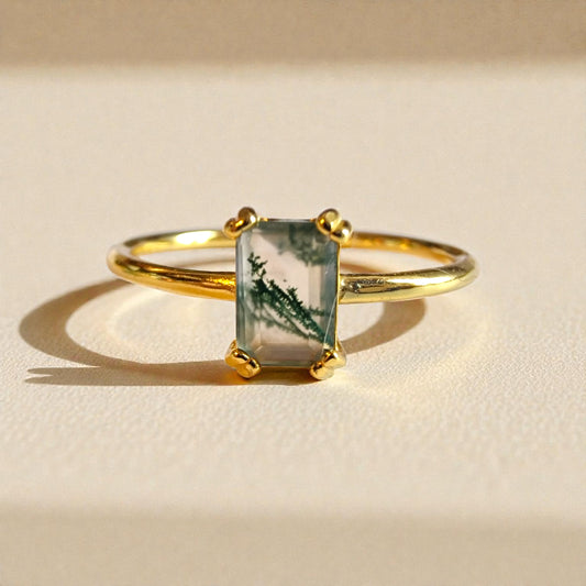 Moosachat Silber-Ring ❤︎ Gr. 7 in Gold-Optik