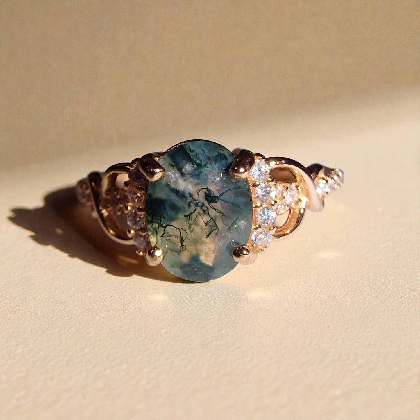 Moosachat Silber-Ring ❤︎ Gr. 7 in Rosegold-Optik