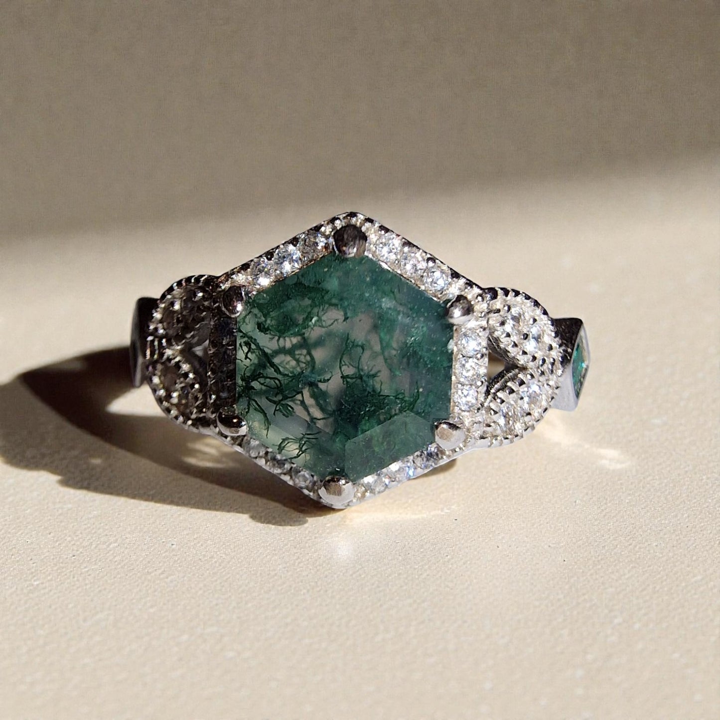 Moosachat Silber-Ring ❤︎ Gr. 7