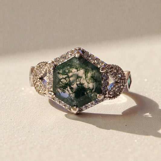 Moosachat Silber-Ring ❤︎ Gr. 7