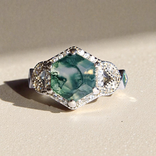 Moosachat Silber-Ring ❤︎ Gr. 7