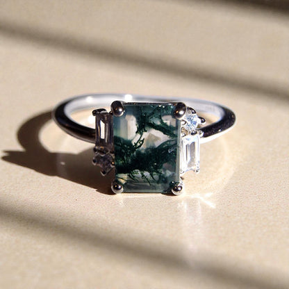 Moosachat Silber-Ring ❤︎ Gr. 8.5