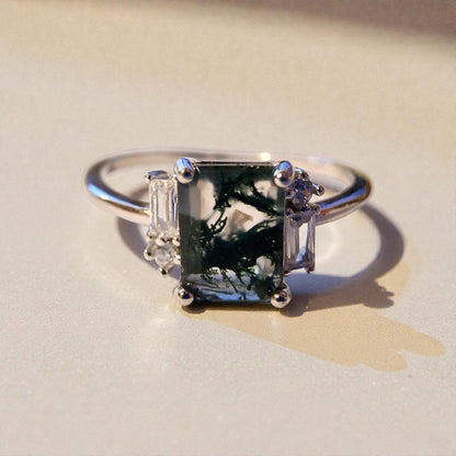 Moosachat Silber-Ring ❤︎ Gr. 8.5