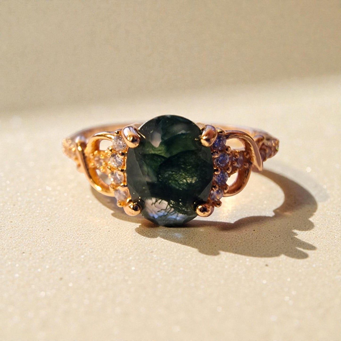 Moosachat Silber-Ring ❤︎ Gr. 8.5 in Rosegold- Optik