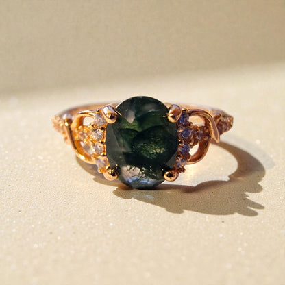 Moosachat Silber-Ring ❤︎ Gr. 8.5 in Rosegold- Optik