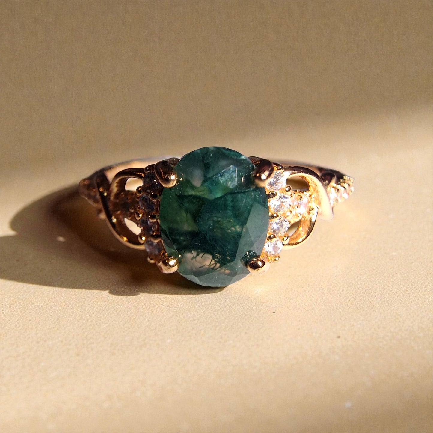 Moosachat Silber-Ring ❤︎ Gr. 8.5 in Rosegold- Optik