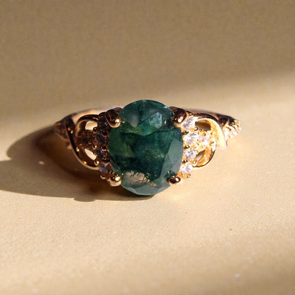 Moosachat Silber-Ring ❤︎ Gr. 8.5 in Rosegold- Optik