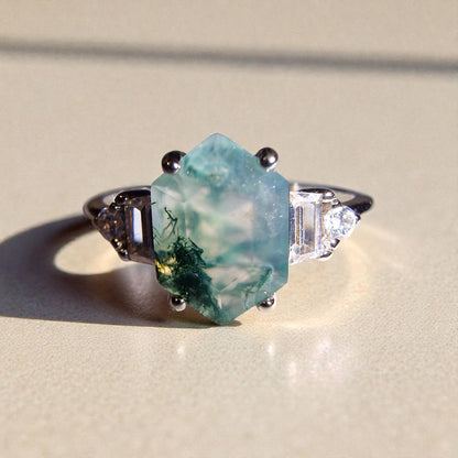 Moosachat Silber-Ring ❤︎ Gr. 9