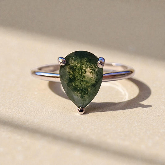 Moosachat Silber-Ring ❤︎ Gr. 8