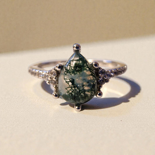 Moosachat Silber-Ring ❤︎ Gr. 8