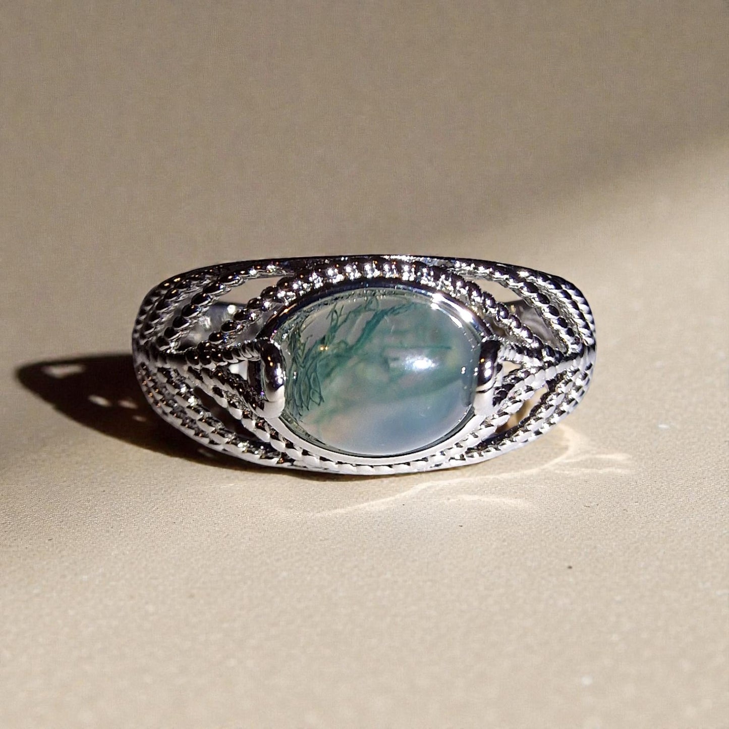 Moosachat Silber-Ring ❤︎ Gr. 8