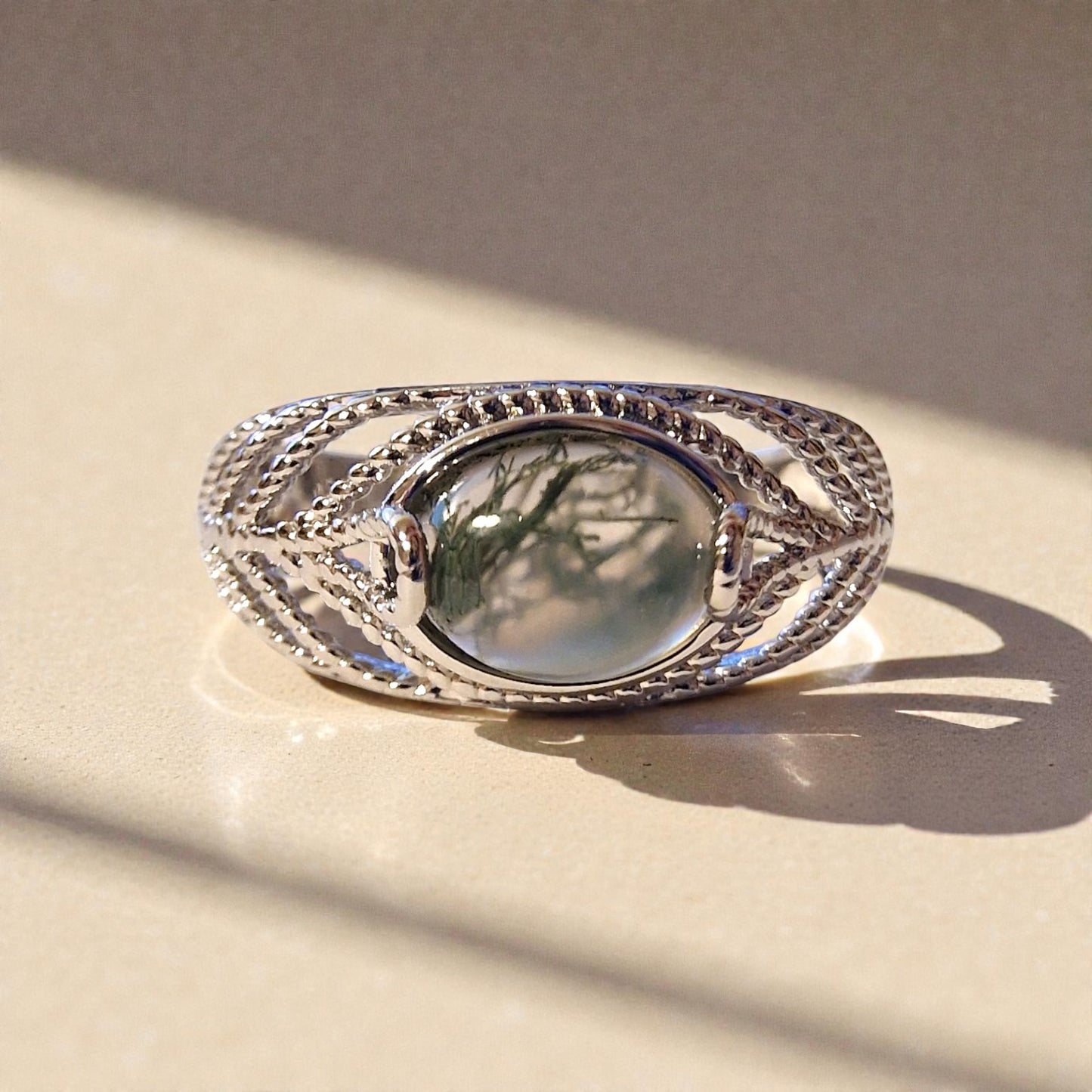 Moosachat Silber-Ring ❤︎ Gr. 8