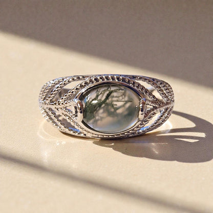 Moosachat Silber-Ring ❤︎ Gr. 8