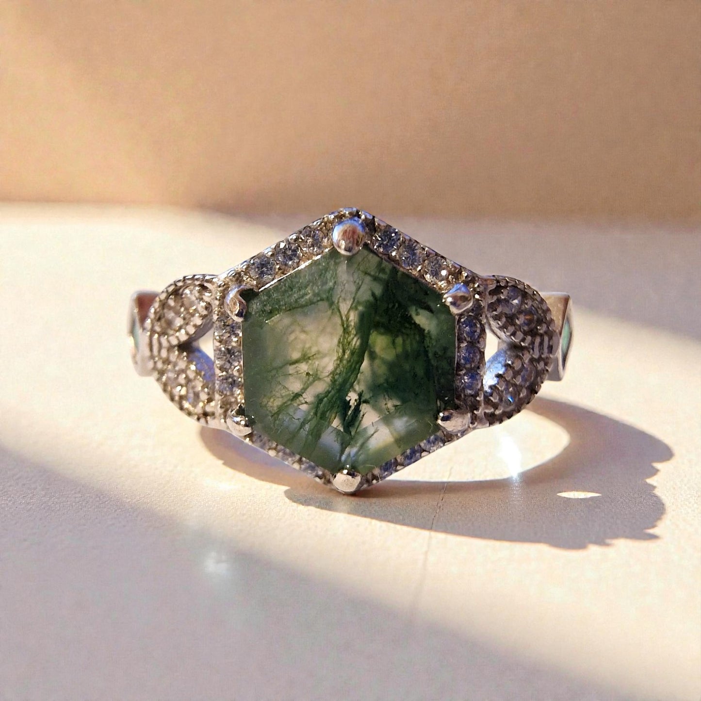 Moosachat Silber-Ring ❤︎ Gr. 8