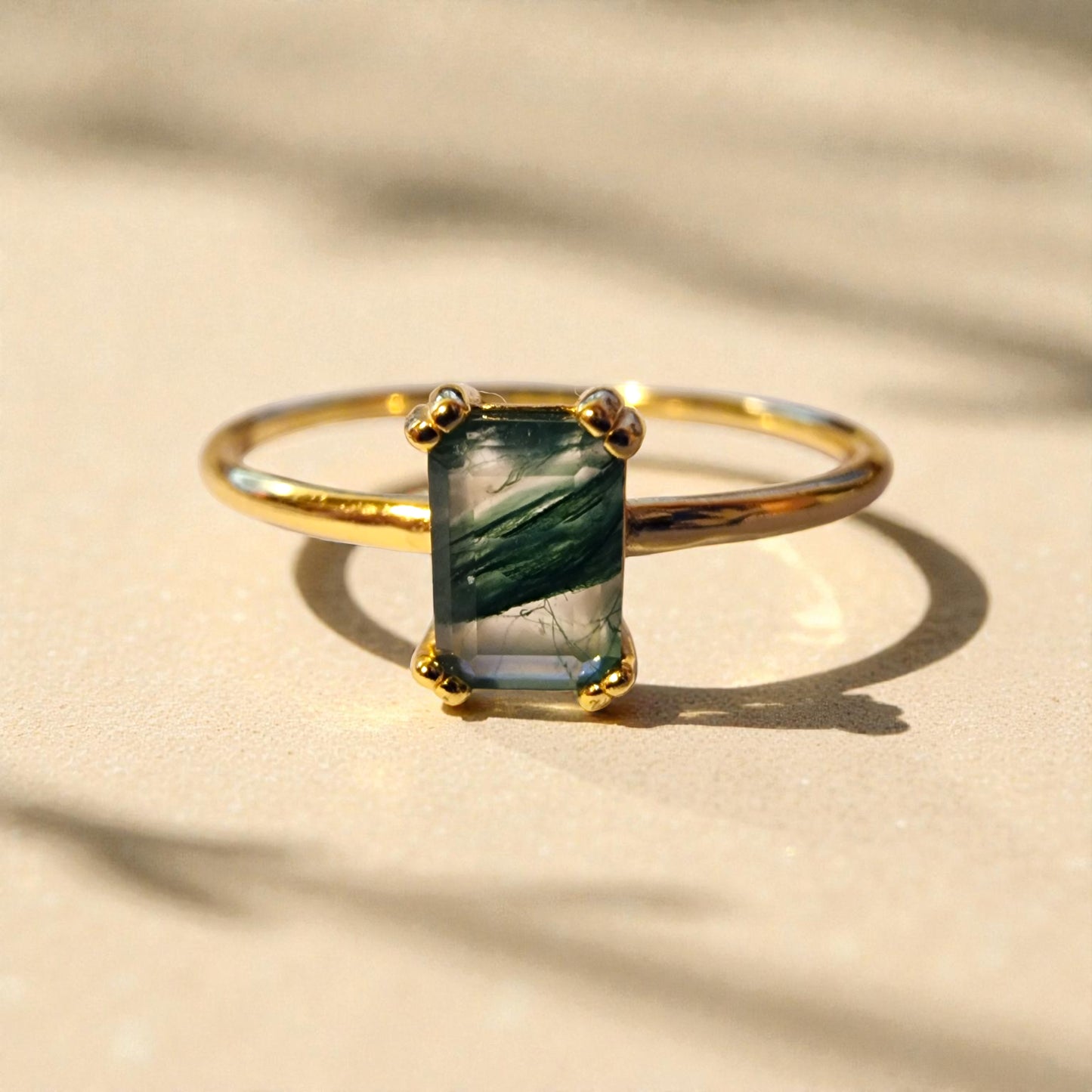 Moosachat Silber-Ring ❤︎ Gr. 9 in Gold- Optik