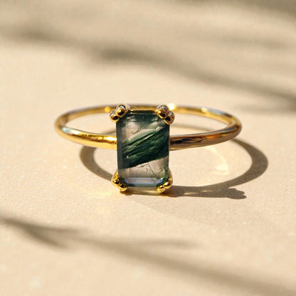 Moosachat Silber-Ring ❤︎ Gr. 9 in Gold- Optik