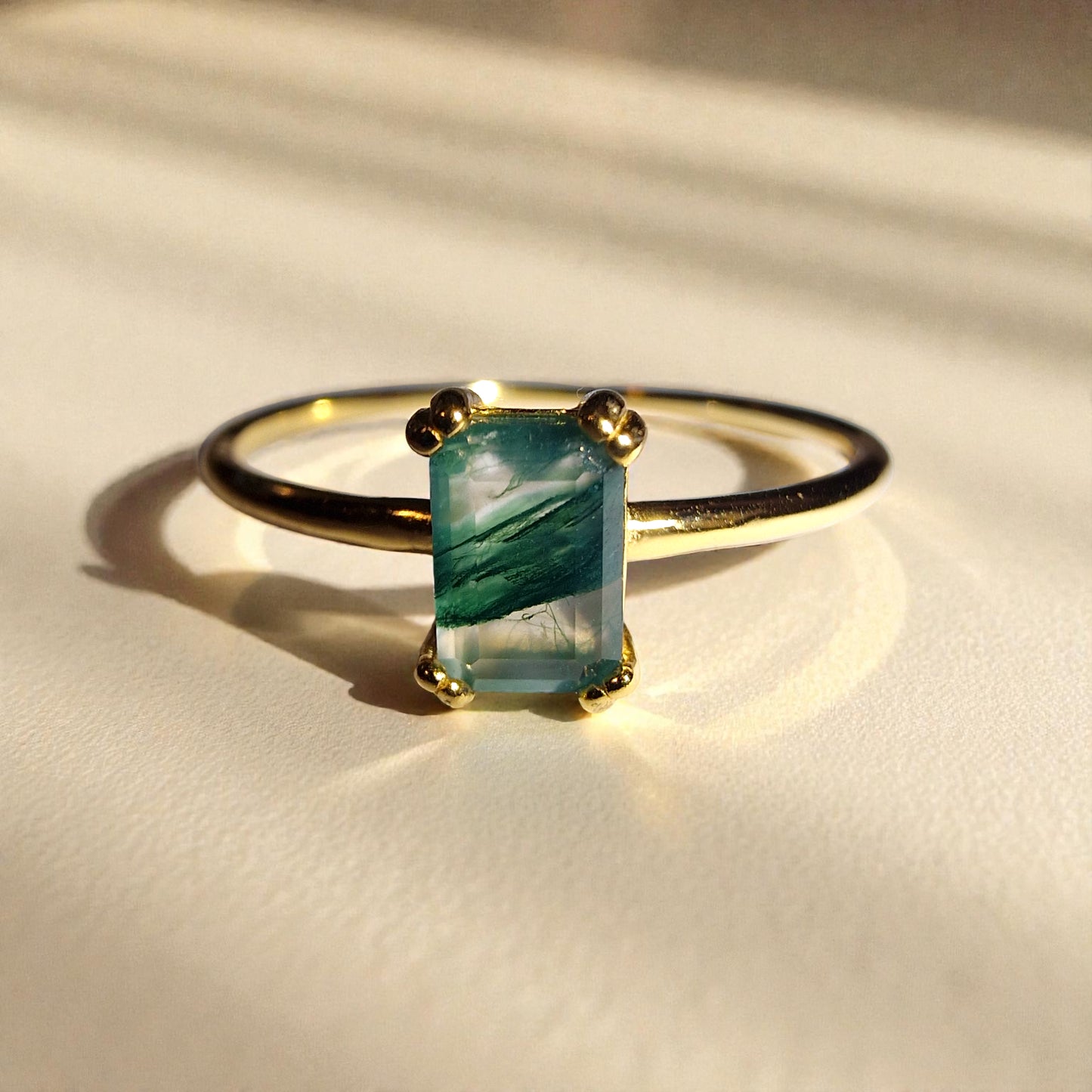 Moosachat Silber-Ring ❤︎ Gr. 9 in Gold- Optik