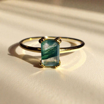 Moosachat Silber-Ring ❤︎ Gr. 9 in Gold- Optik