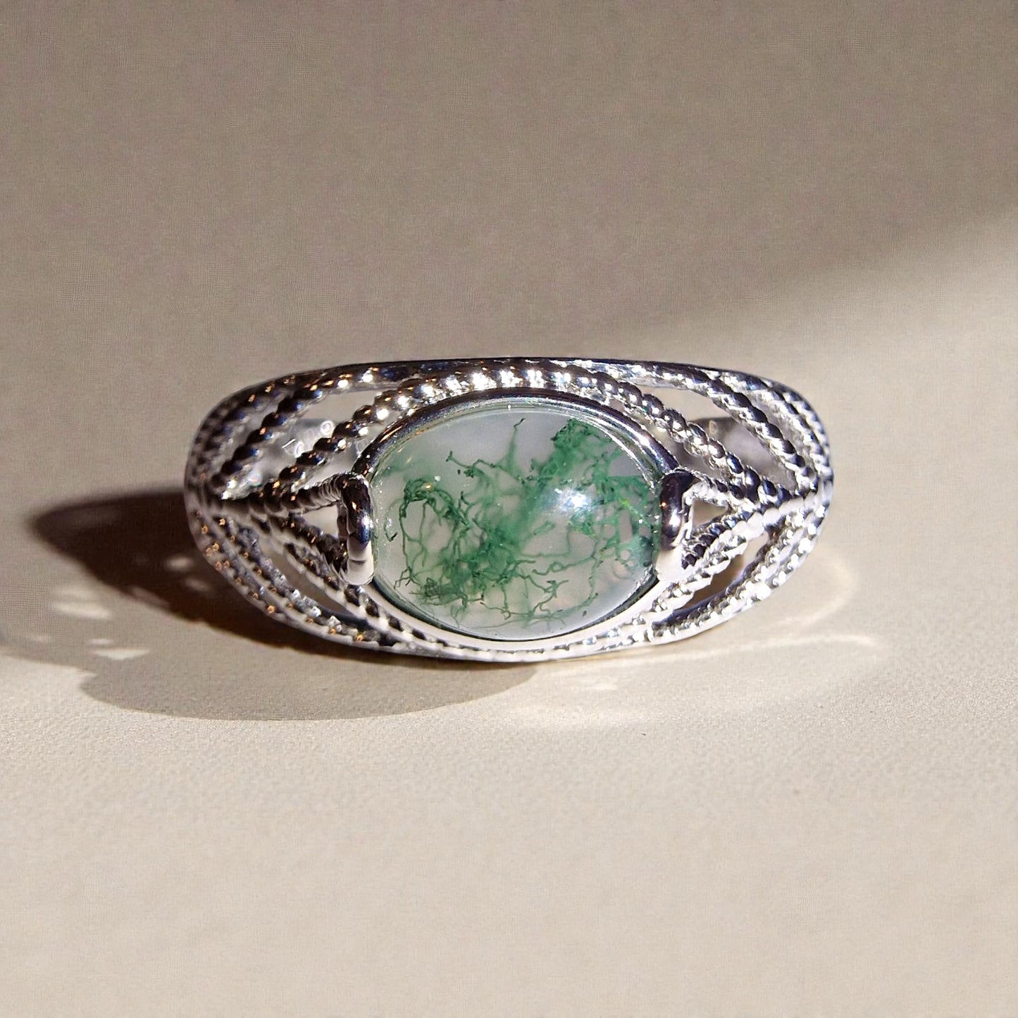 Moosachat Silber-Ring ❤︎ Gr. 9