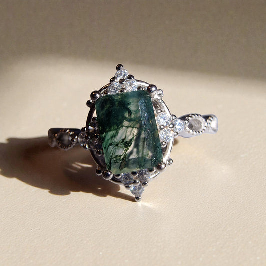 Moosachat Silber-Ring ❤︎ Gr. 10