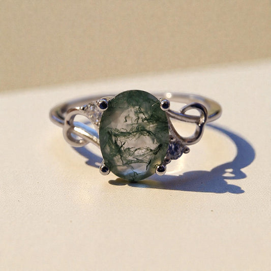 Moosachat Silber-Ring ❤︎ Gr. 10