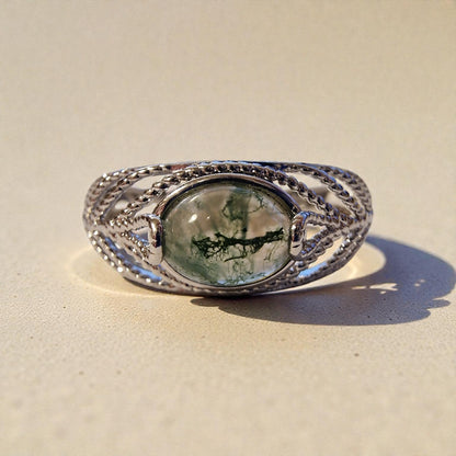 Moosachat Silber-Ring ❤︎ Gr. 10