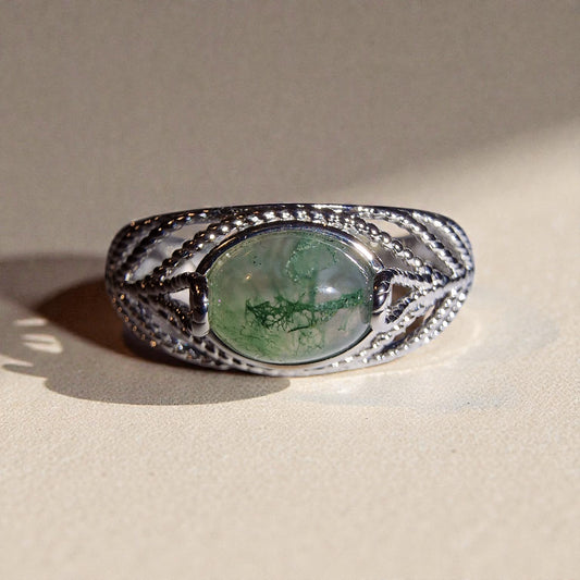 Moosachat Silber-Ring ❤︎ Gr. 10