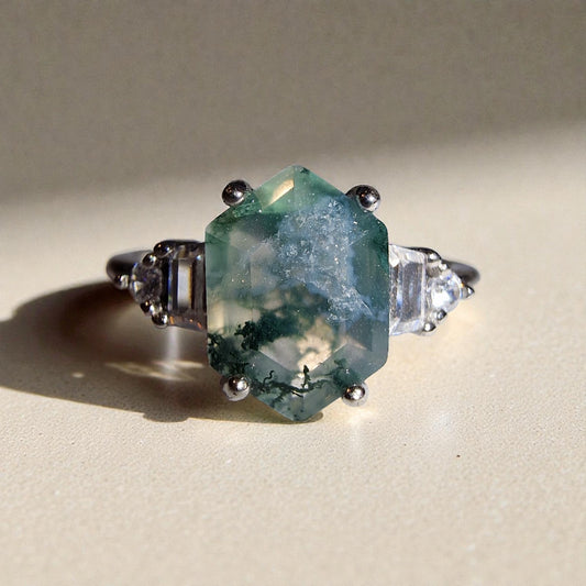 Moosachat Silber-Ring ❤︎ Gr. 6.5