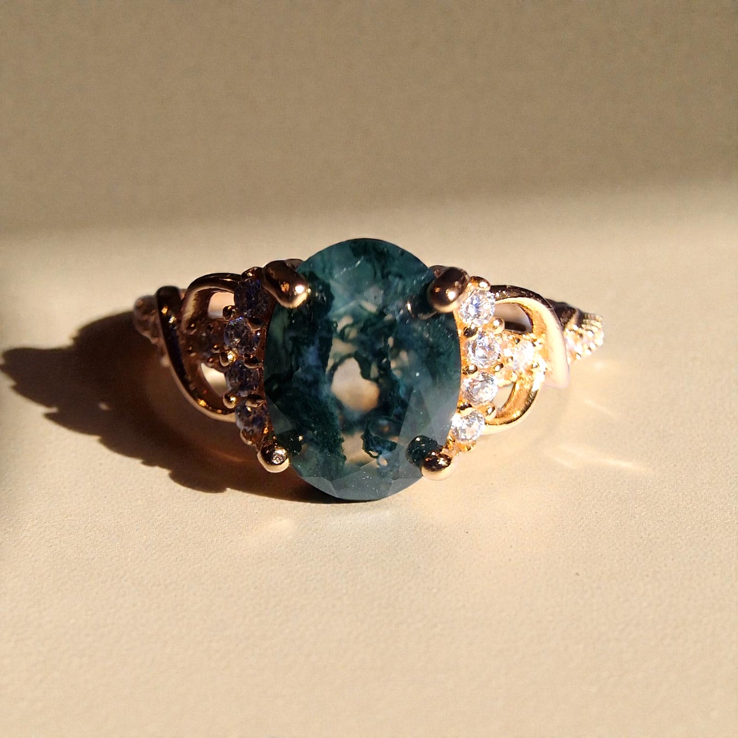 Moosachat Silber-Ring ❤︎ Gr. 6 in Rosegold-Optik