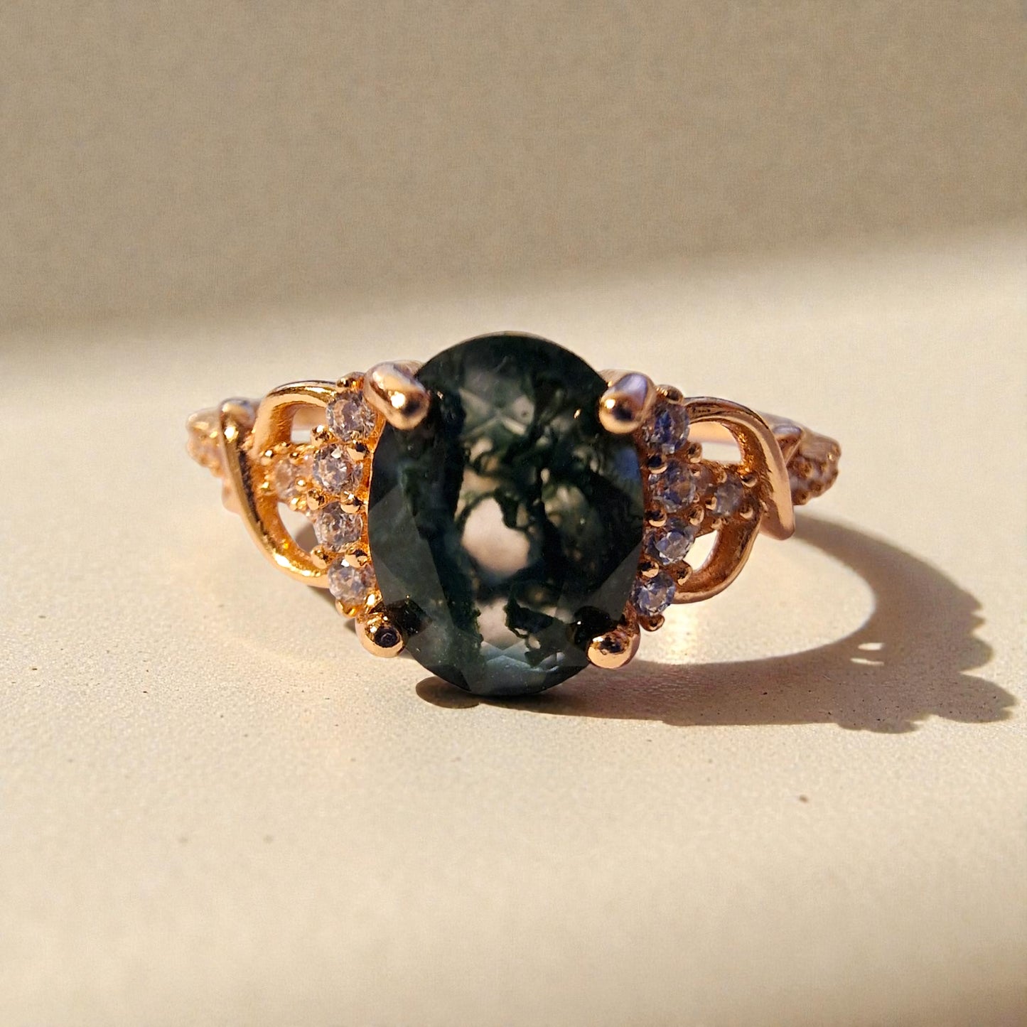 Moosachat Silber-Ring ❤︎ Gr. 6 in Rosegold-Optik