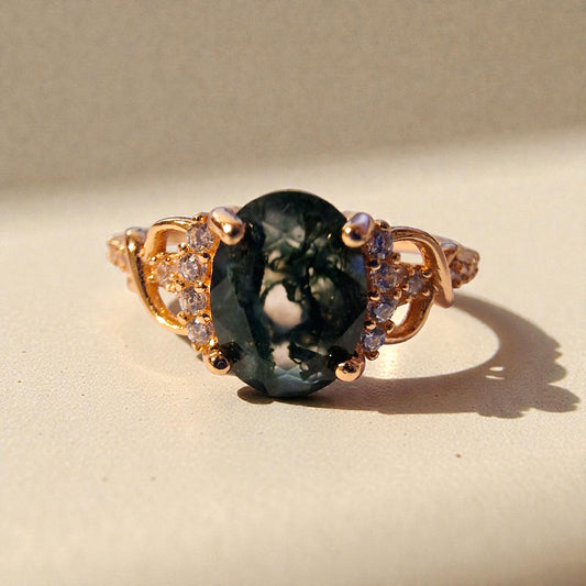 Moosachat Silber-Ring ❤︎ Gr. 6 in Rosegold-Optik