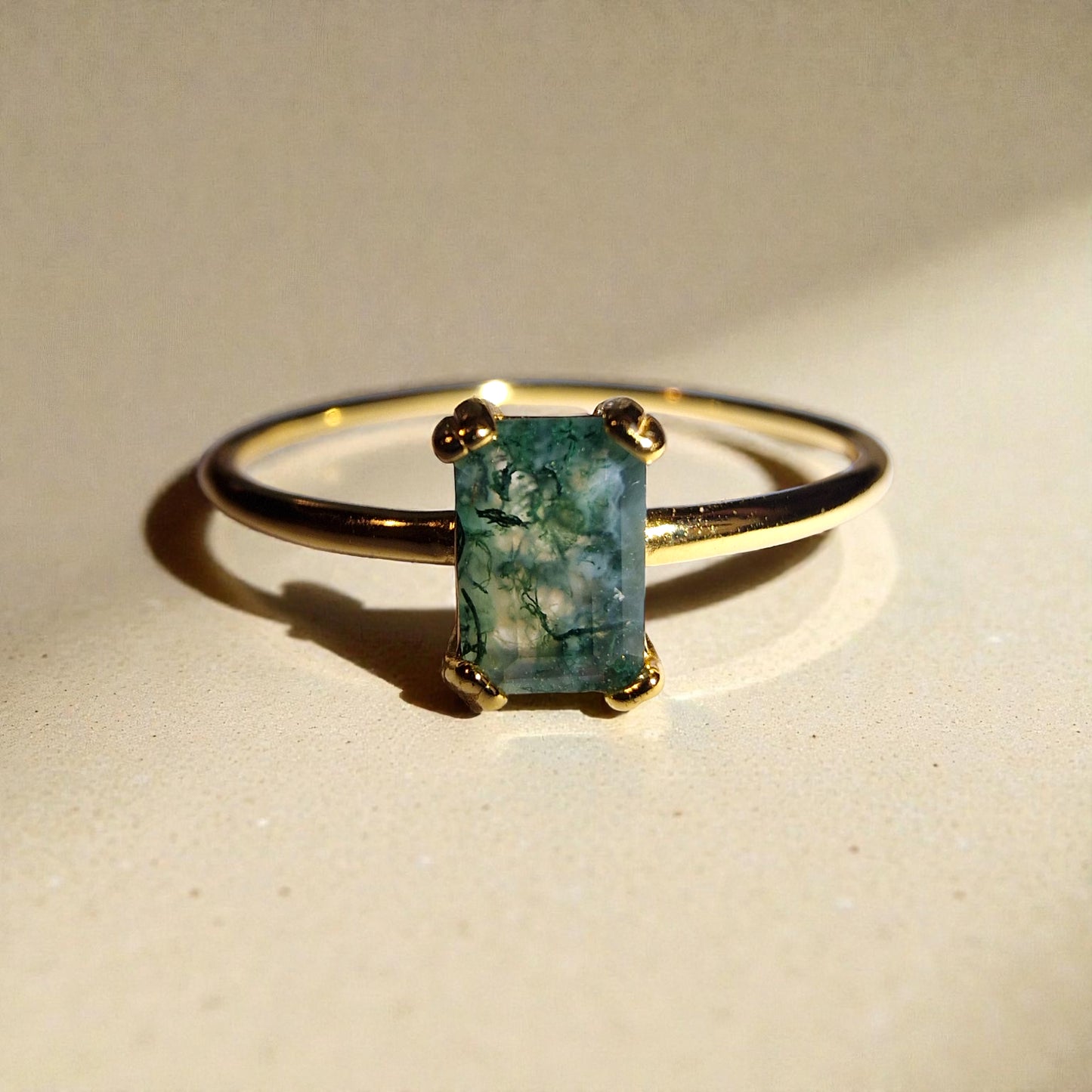 Moosachat Silber-Ring ❤︎ Gr. 9.5 in Gold-Optik