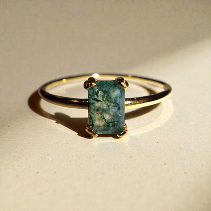 Moosachat Silber-Ring ❤︎ Gr. 9.5 in Gold-Optik