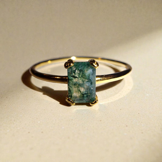 Moosachat Silber-Ring ❤︎ Gr. 9.5 in Gold-Optik